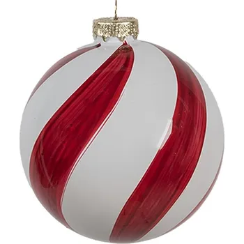Vánoční dekorace Červenobílá skleněná vánoční ozdoba koule M - Ø 8*8 cm