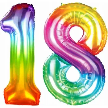 Balónek Foliový balónek číslice 18 Narozeniny DUHOVÁ 100 cm