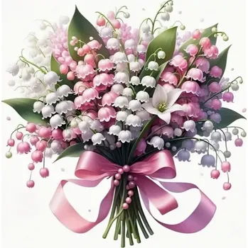 Diamantové malování Diamantové malování - Bílo-růžové konvalinky + třpytivé kamínky