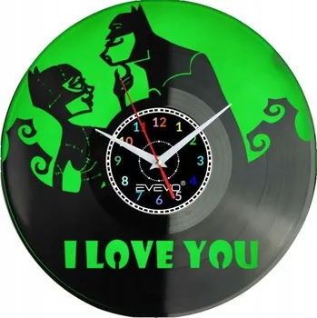 Hodiny NÁSTĚNNÉ HODINY I LOVE YOU BATMAN CATWOMAN FLUORESCENČNÍ POZADÍ VINYLOVÁ DESKA