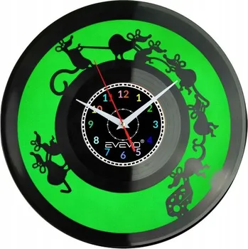 Hodiny HODINY NA ZEĎ MYŠ, KRYSA, SÝR A HODINY - FLUORESCENČNÍ POZADÍ - VINYLOVÁ DESKA