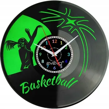 Hodiny Nástěnné hodiny BASKETBAL ŽENY FLUORESCENČNÍ POZADÍ VINYLOVÁ DESKA DÁREK