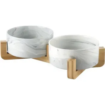 Miska pro psa Sada mramorových keramických misek s podstavcem Marbowl 400 až 850 ml šedá Velikost: S