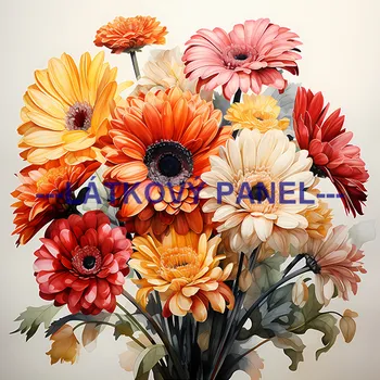 Látkový panel - Gerbery - KYT-275 Velikost: 20x20cm, Materiál: Úplet