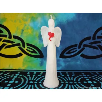 Svíčka Andělíček přání bílý s červeným srdcem