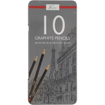 Grafitová tužka grafitové tužky na kreslení 6b–4h, sada 10 ks v kovovém pouzdře