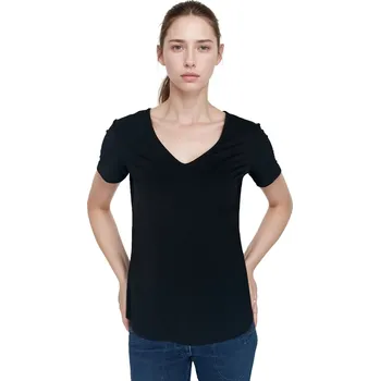 Dámská halenka Bambusový Top Relax V Černý Volný Střih Krátký Rukáv Dámský Velikost: S