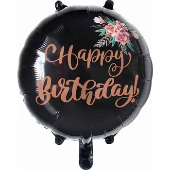 Balónek FÓLIOVÝ BALÓNEK kulatý ČERNÝ ZLATÝ NÁPIS HAPPY HEL