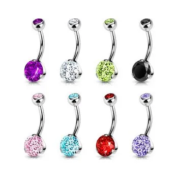 Piercing BS01054-P Piercing do pupíku - banánek se zirkony - růžová