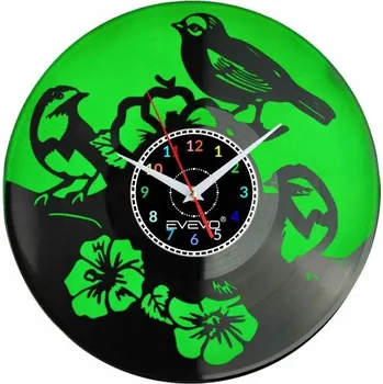 Hodiny NÁSTĚNNÉ HODINY PTÁK PTÁČCI SVÍTÍCÍ POZADÍ VINYLOVÁ DESKA