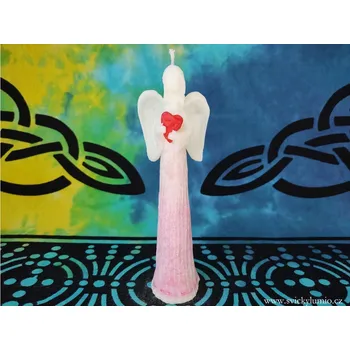 Svíčka Andělíček přání růžový s červeným srdcem