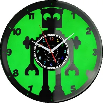 Hodiny NÁSTĚNNÉ HODINY ROBOT Z BUDOUCNOSTI FLUORESCENČNÍ POZADÍ VINYLOVÁ DESKA