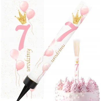 Dortová svíčka DORTOVÁ FONTÁNA 7. NAROZENINY 7 let RŮŽOVÁ na dort svíčka 12 cm