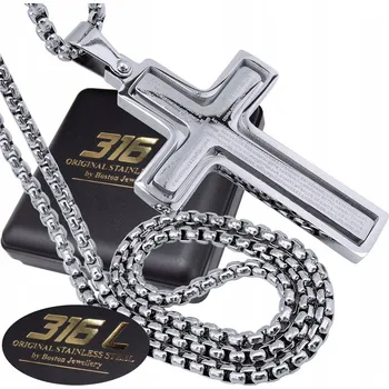 Řetízek BOSTON JEWELLERY® Stříbrný řetízek s křížem z oceli 316L, oboustranný kříž Stříbrná