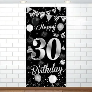 Party dekorace Dekorace k 30. narozeninám pro muže a ženy, černo-stříbrná, banner k 30. narozeninám, pozadí,