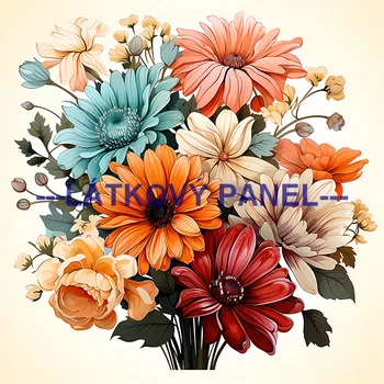 Látkový panel - Gerbery - KYT-268 Velikost: 25x25cm, Materiál: Teplákovina nepočesaná