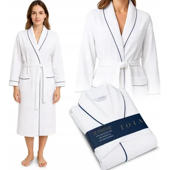 Dámský župan Hotelový župan bílý s tmavě modrým proužkem SUPREME [Velikost M]