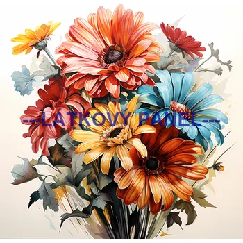 Látkový panel - Gerbery - KYT-273 Velikost: 15x15cm, Materiál: Kočárkovina