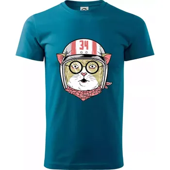 Moto kočka - Klasické pánské triko vyšší gramáže - M ( Petrolejová )