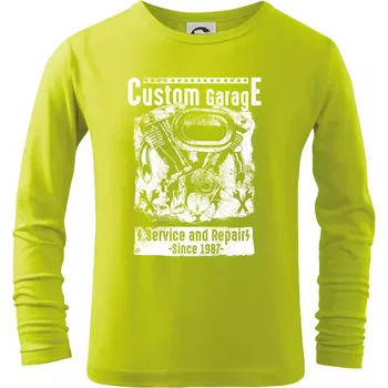 Dětská móda Custom Motorcycle Garage - Triko dětské Long Sleeve - 158 cm/12 let ( Limetková )