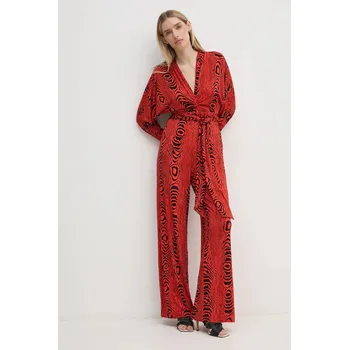 Dámský overall Overal DIANE VON FURSTENBERG červená barva, s výstřihem do v, DVFPJ3S004 33X, vel. S