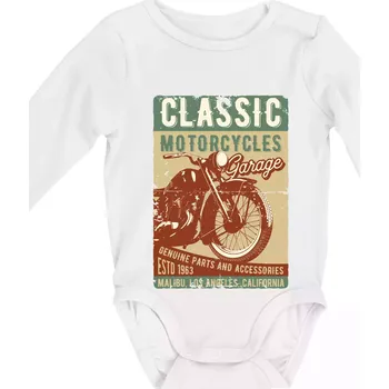 Moto garage malibu - Body kojenecké s dlouhým rukávem - Dlouhý r. do 3 měs ( Bílá )
