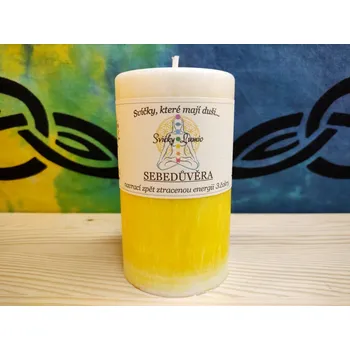 Svíčka 10,5 x 6 Válec bílo-žlutý (3. čakra) SEBEDŮVĚRA