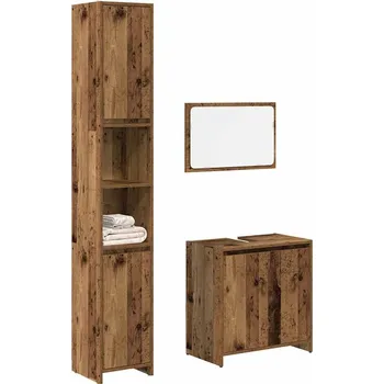 Koupelnový nábytek 3dílná koupelnová sestava old wood kompozitní dřevo Hnědá3328565