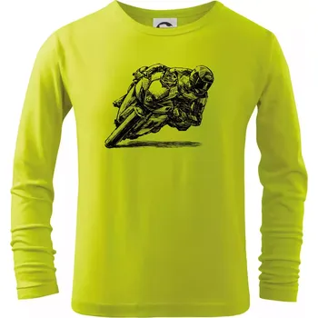Dětská móda Motorkář skica - Triko dětské Long Sleeve - 134 cm/8 let ( Limetková )