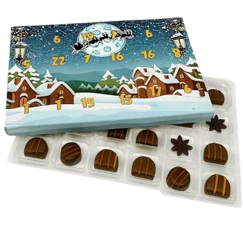 Vánoční dekorace Adventní kalendář "Vesnička" bez nápisu s plastovým blistrem, políčko 3,5x3,5 cm