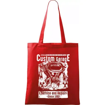 Nákupní taška Custom Motorcycle Garage - Taška bavlněná - 42 x 38 cm ( Červená )