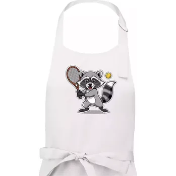 Kuchyňská zástěra Mýval hraje tenis kreslený - Pánská zástěra na vaření - Univerzální velikost ( Bílá )