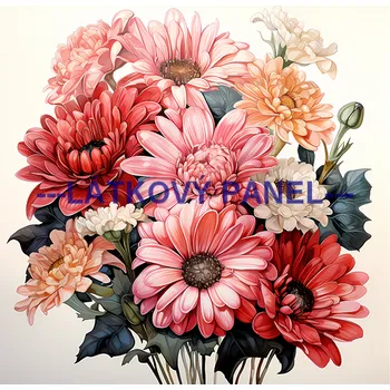 Látkový panel - Gerbery - KYT-276 Velikost: 35x35cm, Materiál: Teplákovina nepočesaná