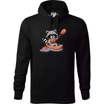 Pánská mikina Mýval v kajaku kreslený - Mikina pánská Cape s kapucí - 4XL ( Černá )