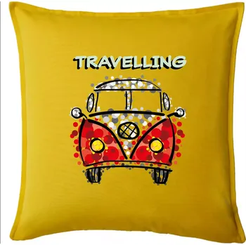 Polštář Traveling kreslene auto (lulu_art) - Polštář 50x50 - 50x50 - Pouze potah ( Žlutá )