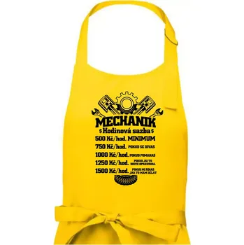 Kuchyňská zástěra Mechanik - hodinová sazba - Pánská zástěra na vaření - Univerzální velikost ( Žlutá )