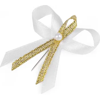 Stuha Svatební mašličky / voničky šíře 35 mm saténové Varianta: 12 bílá zlatá, Balení: 100 ks