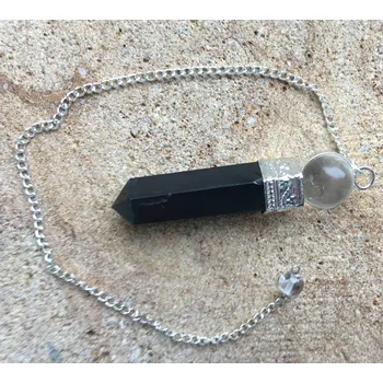 Přívěsek Kyvadlo šungit krystal s křišťál. kuličkou BL167