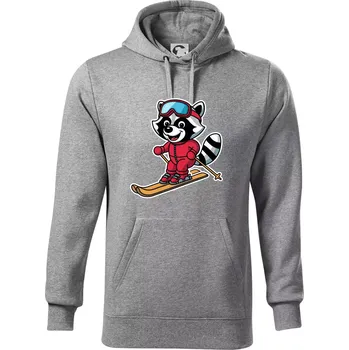 Pánská mikina Mýval na lyžích - kreslený - Mikina pánská Cape s kapucí - 5XL ( Tmavě šedý melír )