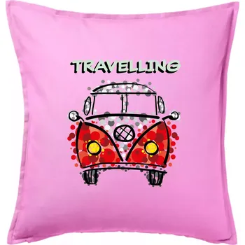 Polštář Traveling kreslene auto (lulu_art) - Polštář 50x50 - 50x50 - Pouze potah ( Růžová )