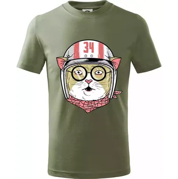 Moto kočka - Tričko dětské bavlněné - 134 cm/8 let ( Khaki )