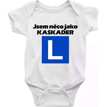 Kojenecký body Autoškola něco jako kaskadér - Body kojenecké s krátkým rukávem - Krátký r. do 3 měs ( Bílá )