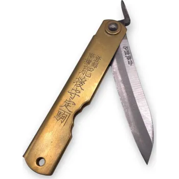 Kuchyňský nůž Japonský zavírací nůž Higonokami SASA-BA(HA) z bílé oceli Warikomi - 100 mm, mosaz