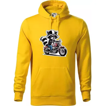Pánská mikina Mýval na motorce kreslený - Mikina pánská Cape s kapucí - M ( Žlutá )