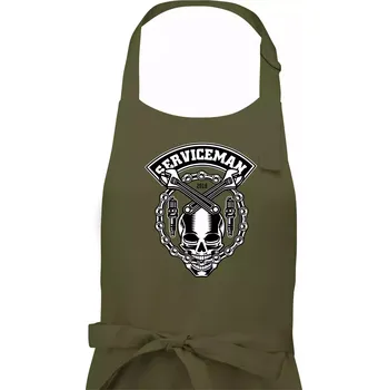Kuchyňská zástěra Lebka serviceman - Dámská zástěra na vaření - Univerzální velikost ( Khaki )