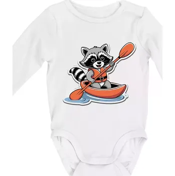 Kojenecký body Mýval v kajaku kreslený - Body kojenecké s dlouhým rukávem - Dlouhý r. do 3 měs ( Bílá )