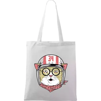 Moto kočka - Taška bavlněná - 42 x 38 cm ( Bílá )