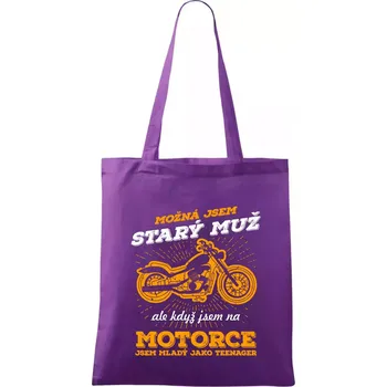 Nákupní taška Motorkář - možná jsem starý - Taška bavlněná - 42 x 38 cm ( Fialová )
