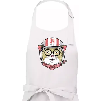 Kuchyňská zástěra Moto kočka - Dámská zástěra na vaření - Univerzální velikost ( Bílá )