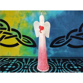 Svíčka Andělíček přání červený s červeným srdcem